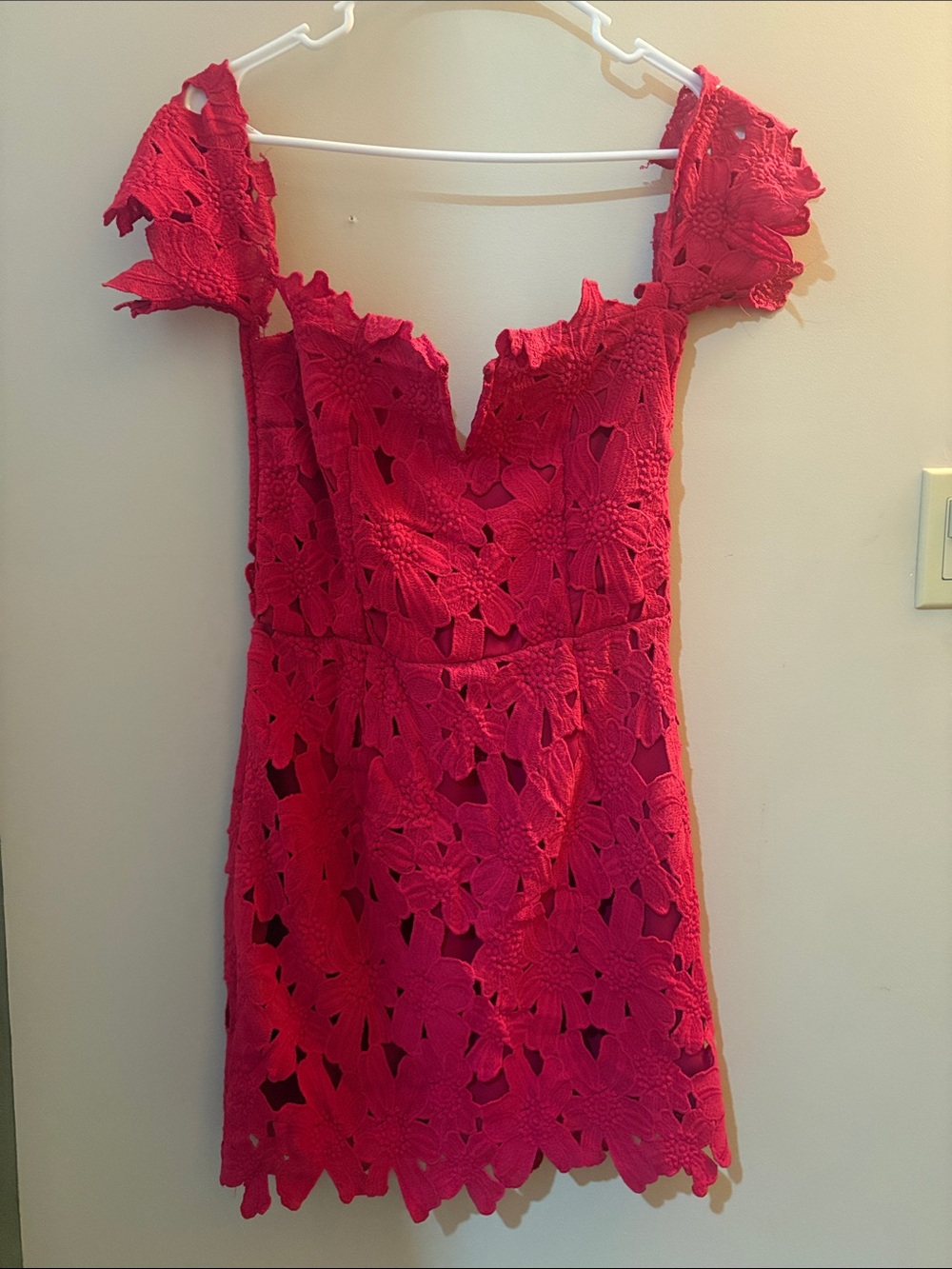 Luxxel Red Floral Lace Mini Dress